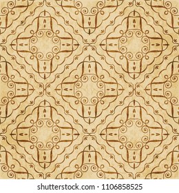 Retro brown cork texture grunge seamless background check spiral curve vortex cross frame vine
