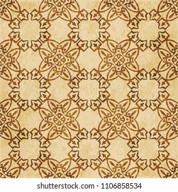 Retro brown cork texture grunge seamless background polygon check cross curve frame crest