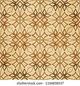 Retro brown cork texture grunge seamless background curve cross frame line star flower chain