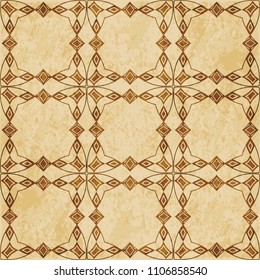 Retro brown cork texture grunge seamless background curve square check cross frame diamond gem