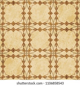 Retro brown cork texture grunge seamless background curve polygon cross frame diamond check gem