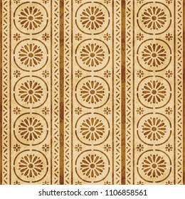Retro brown cork texture grunge seamless background round curve cross frame line flower