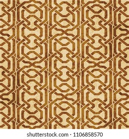 Retro brown cork texture grunge seamless background polygon geometry cross frame chain line