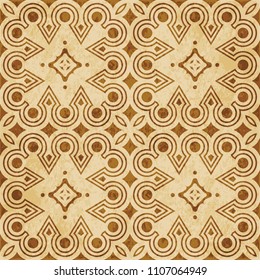 Retro brown cork texture grunge seamless background aboriginal round check cross frame line