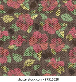  retro brown  Seamless hibiscus pattern.repeating floral pattern