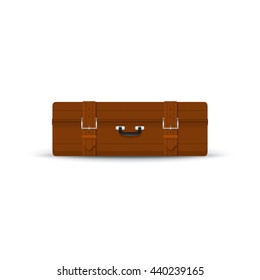 Retro Brown Suitcase Isolated on White Background, Vintage Luggage Bag for Traveling, Vector Illustration 