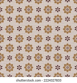 Grunge de textura marrón retro fondo sin costura flor de margarita linda, diseño de patrones geométricos