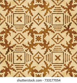 Retro brown watercolor texture grunge seamless background mosaic square cross geometry