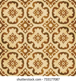 Retro brown watercolor texture grunge seamless background round curve flower geometry