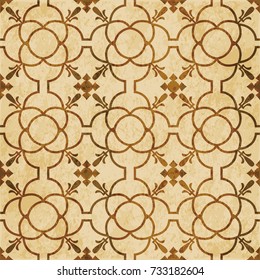 Retro brown watercolor texture grunge seamless background round curve cross flower line