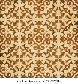 Retro brown watercolor texture grunge seamless background spiral plant flower curve