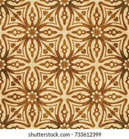 Retro brown watercolor texture grunge seamless background cross geometry star flower