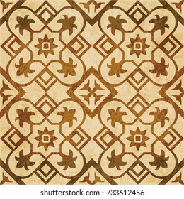Retro brown watercolor texture grunge seamless background square check cross flower