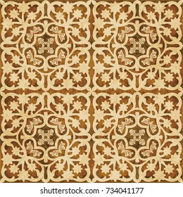 Retro brown watercolor texture grunge seamless background star flower kaleidoscope