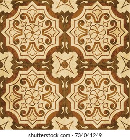 Retro brown watercolor texture grunge seamless background round polygon flower line