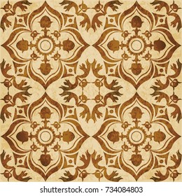 Retro brown watercolor texture grunge seamless background flower leaf vine kaleidoscope