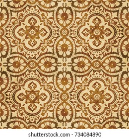 Retro brown watercolor texture grunge seamless background lace flower round kaleidoscope