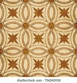 Retro brown watercolor texture grunge seamless background round cross frame star