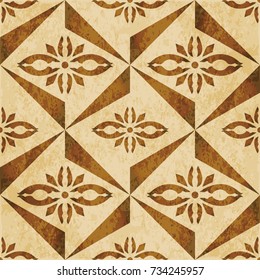 Retro brown watercolor texture grunge seamless background triangle geometry cross flower