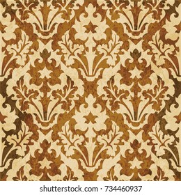Retro brown watercolor texture grunge seamless background plant leaf kaleidoscope