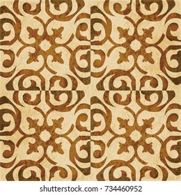 Retro brown watercolor texture grunge seamless background curve spiral flower kaleidoscope