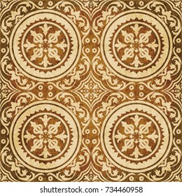 Retro brown watercolor texture grunge seamless background round spiral flower vine plant