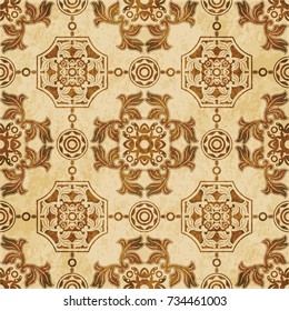 Retro brown watercolor texture grunge seamless background garden leaf round polygon geometry