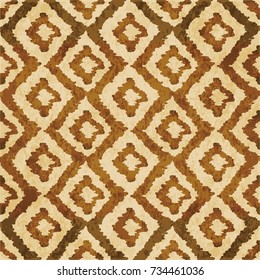 Retro brown watercolor texture grunge seamless background hand drawn check geometry cross