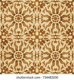Retro brown watercolor texture grunge seamless background sun round flower kaleidoscope
