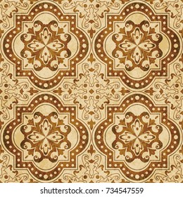 Retro brown watercolor texture grunge seamless background curve square flower kaleidoscope