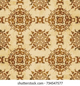Retro brown watercolor texture grunge seamless background spiral cross kaleidoscope