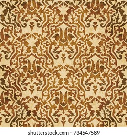 Retro brown watercolor texture grunge seamless background garden flower leaf flower kaleidoscope