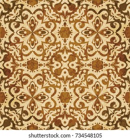 Retro brown watercolor texture grunge seamless background round spiral kaleidoscope flower