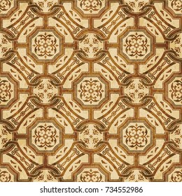 Retro brown watercolor texture grunge seamless background round square cross chain flower