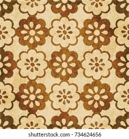 Retro brown watercolor texture grunge seamless background round cross flower frame