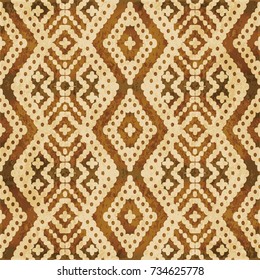 Retro brown watercolor texture grunge seamless background aboriginal diamond cross check