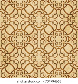 Retro brown watercolor texture grunge seamless background curve spiral cross frame line