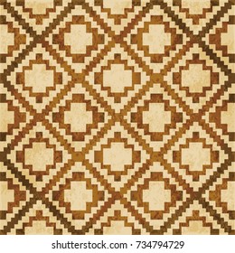 Retro brown watercolor texture grunge seamless background pixel mosaic diamond check geometry