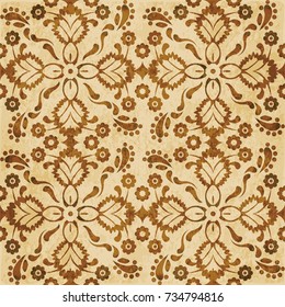 Retro brown watercolor texture grunge seamless background cross flower kaleidoscope