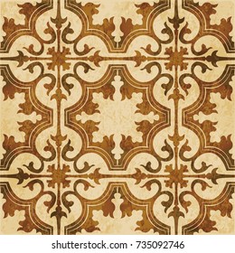 Retro brown watercolor texture grunge seamless background curve spiral cross kaleidoscope