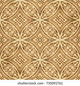 Retro brown watercolor texture grunge seamless background round aboriginal cross chain geometry