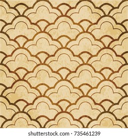 Retro brown watercolor texture grunge seamless background oriental curve line scale