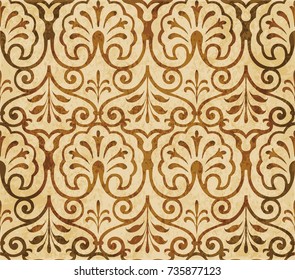 Retro brown watercolor texture grunge seamless background curve spiral cross kaleidoscope frame