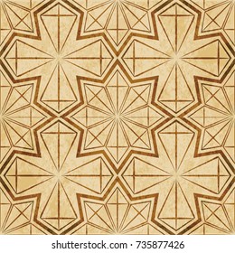 Retro brown watercolor texture grunge seamless background star polygon geometry cross frame