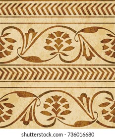 Retro brown watercolor texture grunge seamless background spiral flower vine arrow line