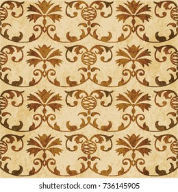 Retro brown watercolor texture grunge seamless background spiral curve vine flower