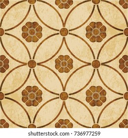 Retro brown watercolor texture grunge seamless background round cross frame flower