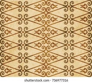 Retro brown watercolor texture grunge seamless background curve spiral cross check frame