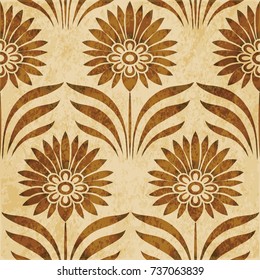 Retro brown watercolor texture grunge seamless background botanic point leaf flower