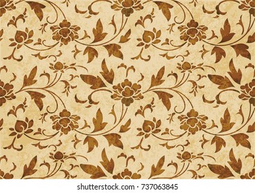 Retro brown watercolor texture grunge seamless background botanic spiral flower vine